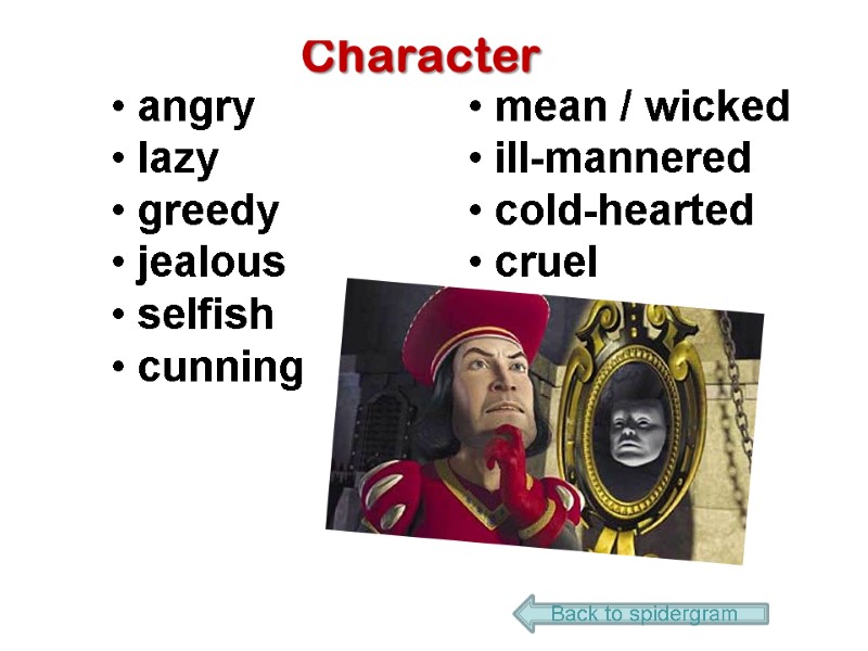 Character  angry  lazy  greedy  jealous  selfish  cunning 